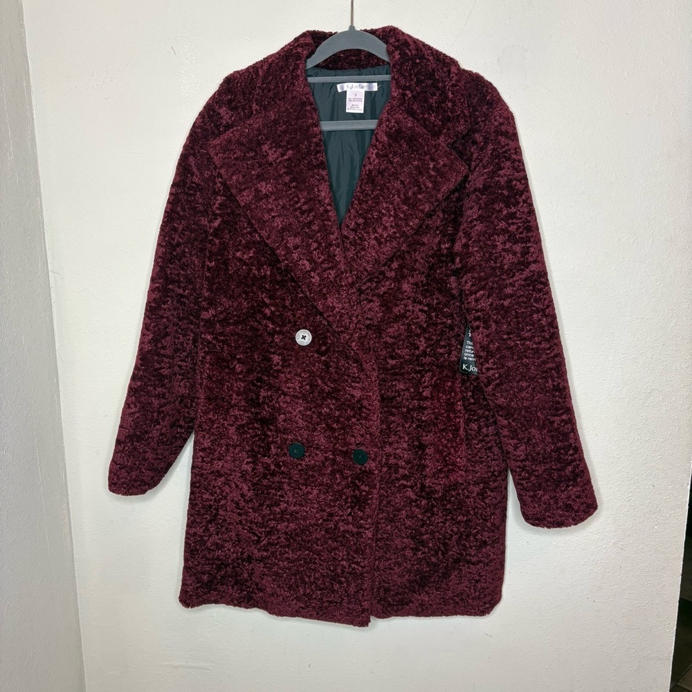 New with Tags K Jordan Burgundy Faux-Shearling Teddy Coat Small